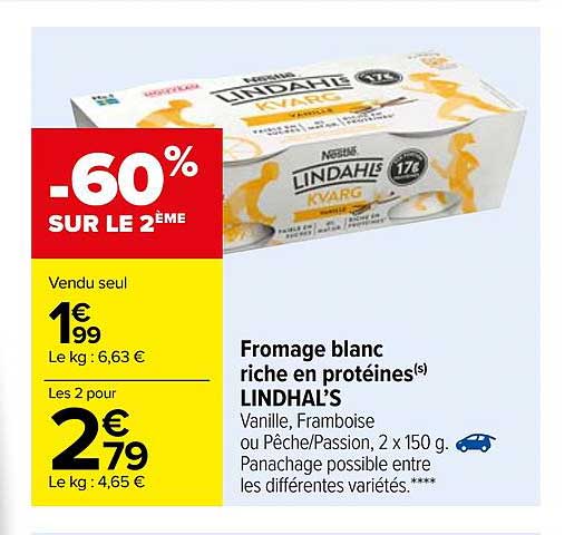 fromage blanc riche en protéines lindhal's -60% sur le 2ème
