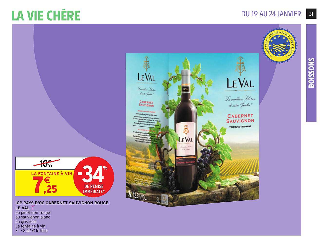 Igp Pays D'oc Cabernet Sauvignon Rouge Le Val -34% De Remise Immédiate