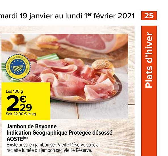 jambon de bayonne indication géographique protégée désossé aoste