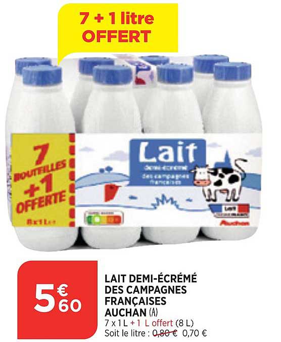 lait demi-écrémé des campagnes françaises auchan