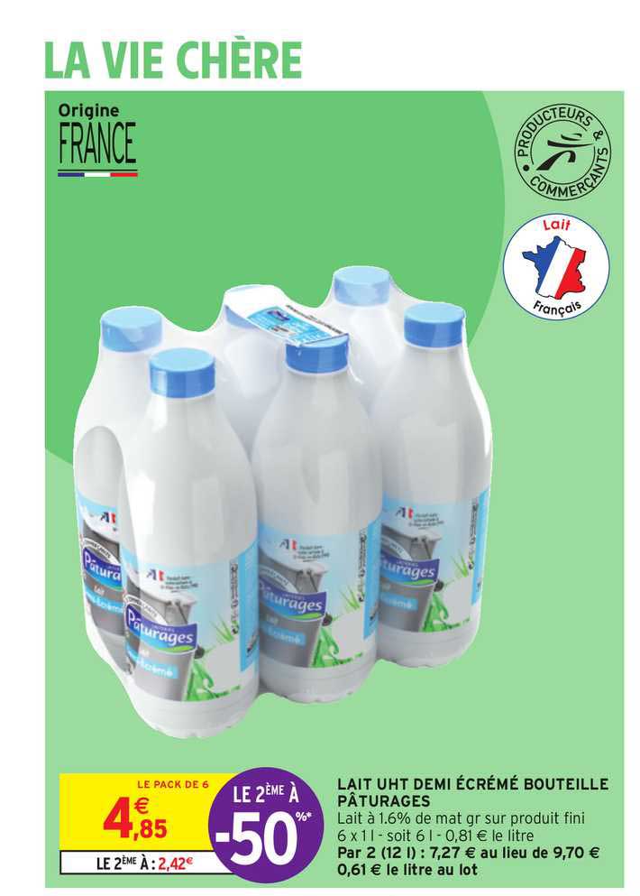 Lait Uht Demi écrémé Bouteille Pâturages