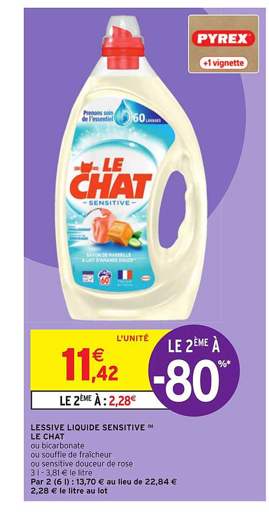Lessive Liquide Sensitive Le Chat Le 2ème à -80%