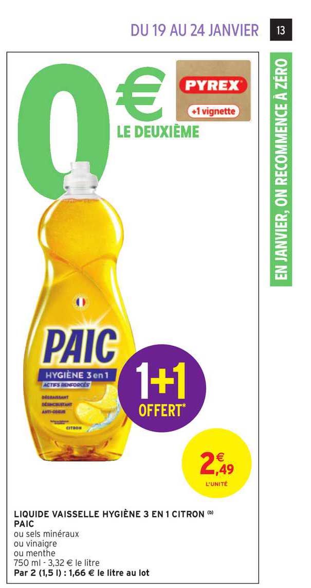 Liquide Vaisselle Hygiène 3 En 1 Citron Paic