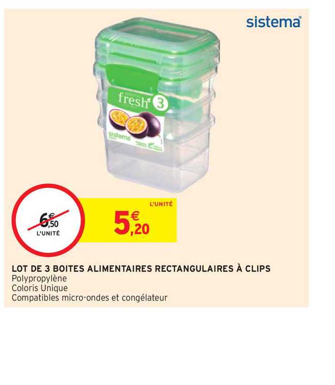 lot de 3 boîtes alimentaires rectangulaires à clips