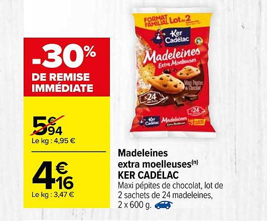 madeleines extra moelleuses ker cadélac -30% de remise immédiate