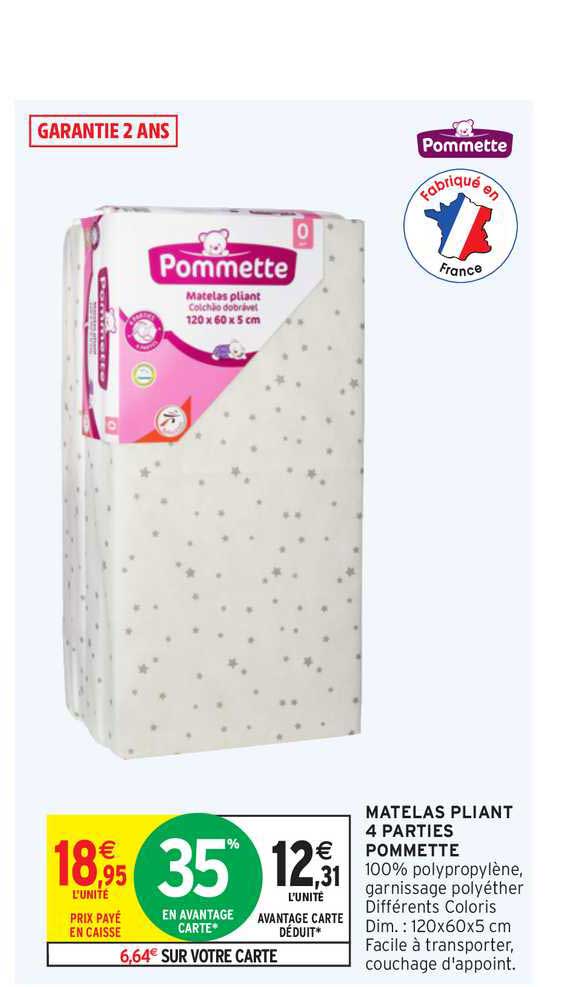 matelas pliant 4 parties pommette