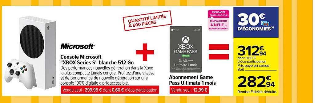 microsoft console microsoft "xbx series s" blanche 512 go