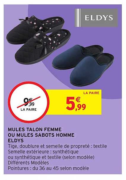 mules talon femme ou mules sabots homme eldys