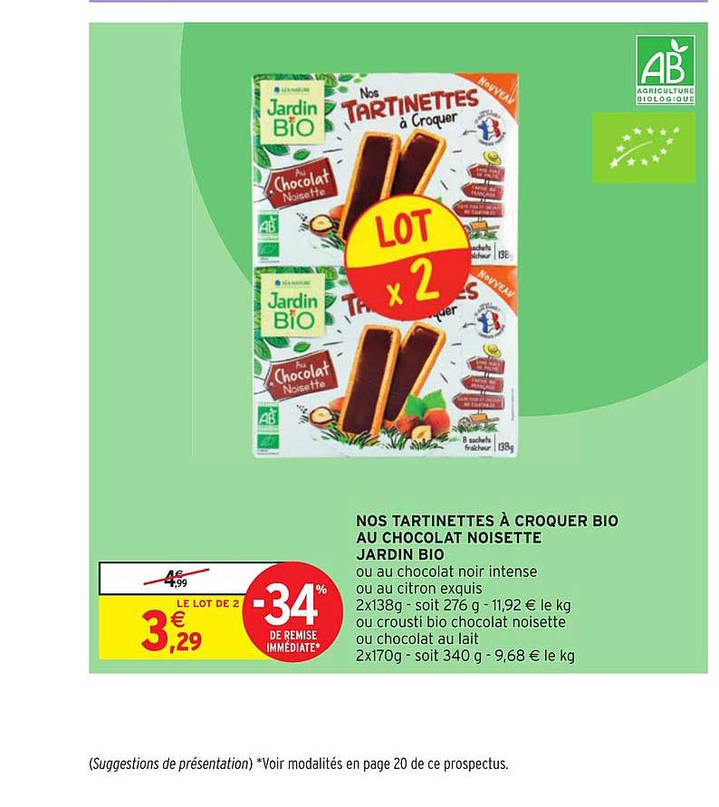 nos tartinettes à croquer bio au chocolat noisette jardin bio -34% de remise immédiate