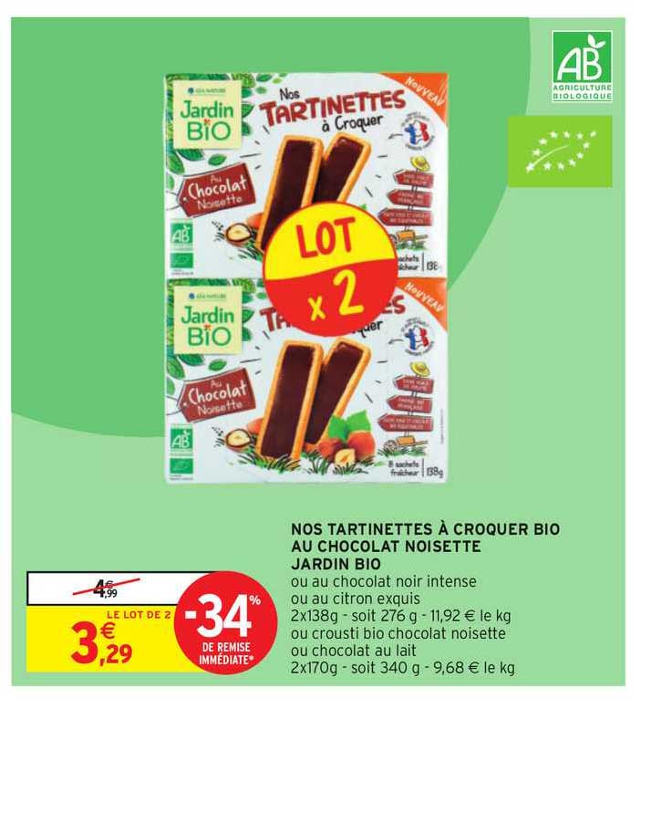 nos tartinettes à croquer bio au chocolat noisette jardin bio -34% de remise immédiate