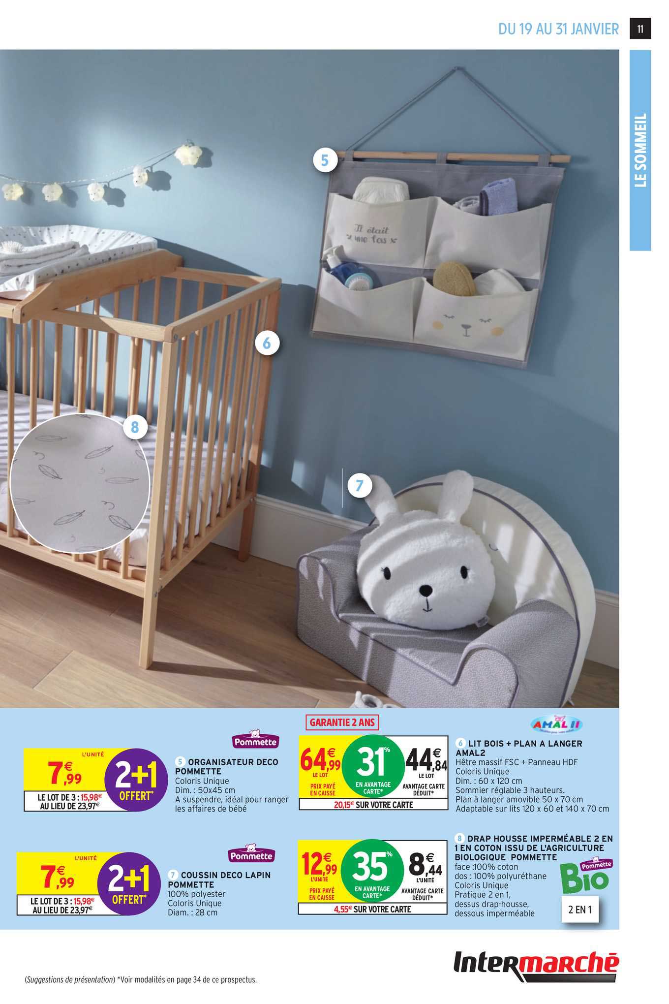 organisateur déco pommette, coussin déco lapin pommette, lit bois + plan à langer amal 2, drap housse imperméable pommette