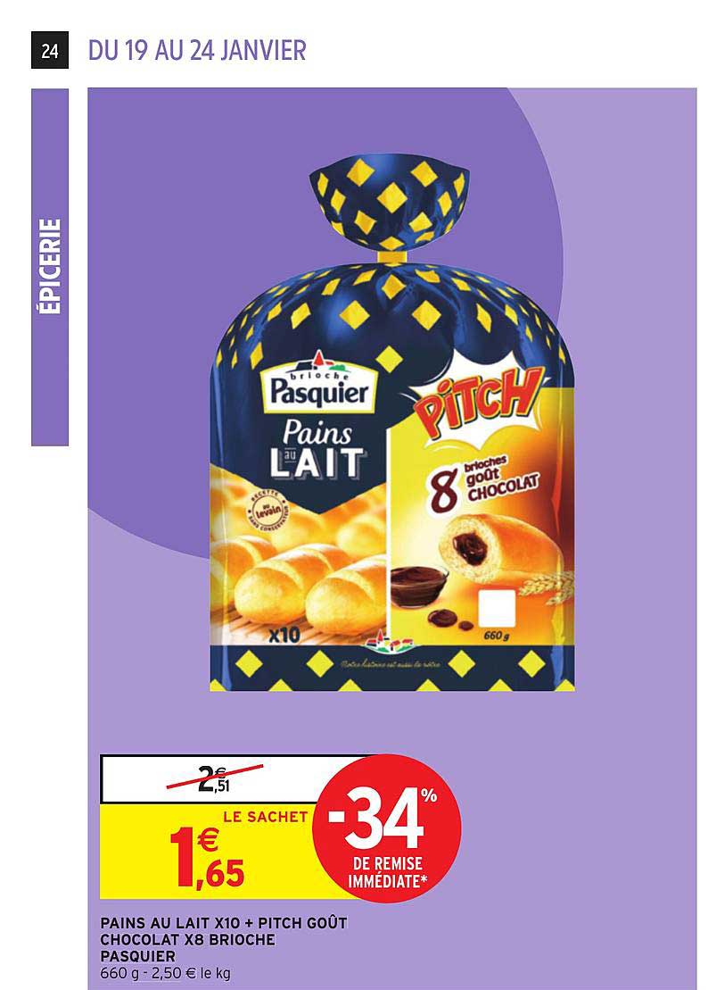 Pains Au Lait X10 + Pitch Goût Chocolat X8 Brioche Paquier -34% De Remise Immédiate