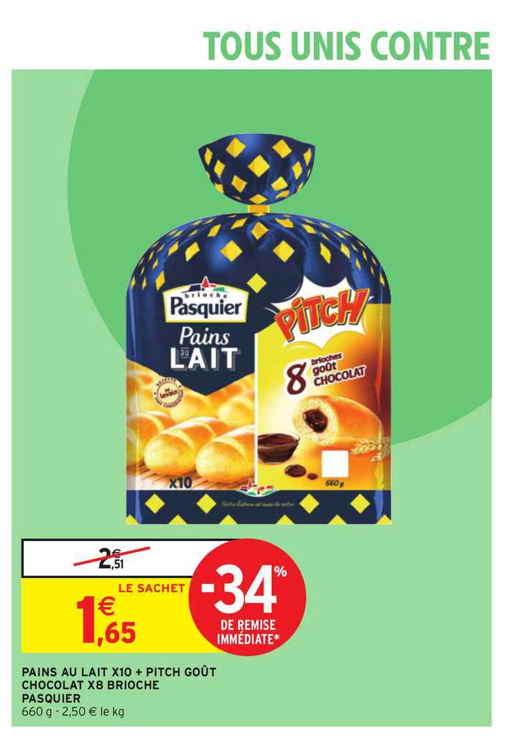 Pains Au Lait X10 + Pitch Goût Chocolat X8 Brioche Pasquier