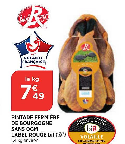 pintade fermière de bourgogne sans ogm label rouge bi1
