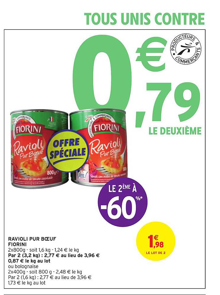 Ravioli Pur Bœuf Fiorini Le 2ème à -60%