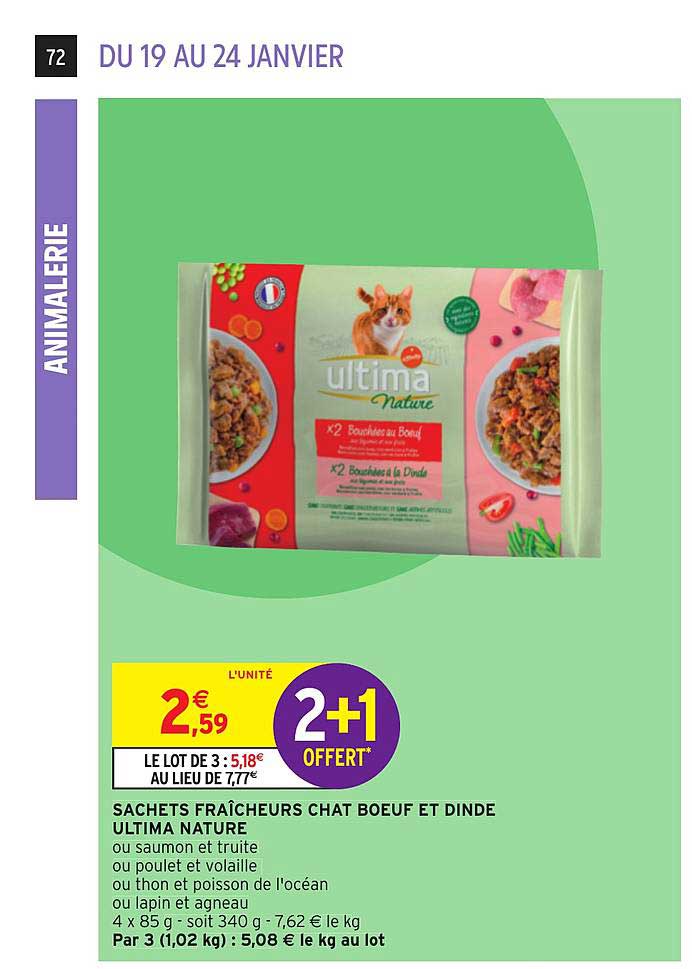 Sachets Fraîcheurs Chat Bœuf Et Dinde Ultima Nature