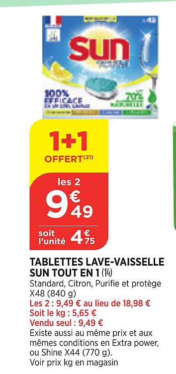 tablettes lave-vaisselle sun tout en 1