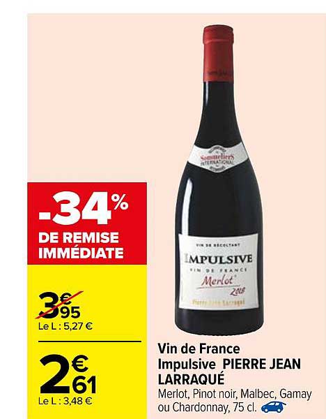 vin de france impulsive pierre jean larraqué -34% de remise immédiate