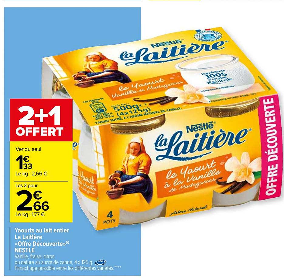 Yaourts Au Lait Entier La Laitière "offre Découverte" Nestlé 2+1 Offert