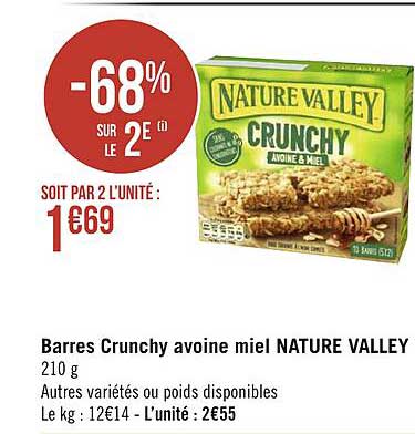 barres crunchy avoine miel nature valley