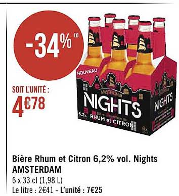 bière rhum et citron 6,2% vol. nights amsterdam