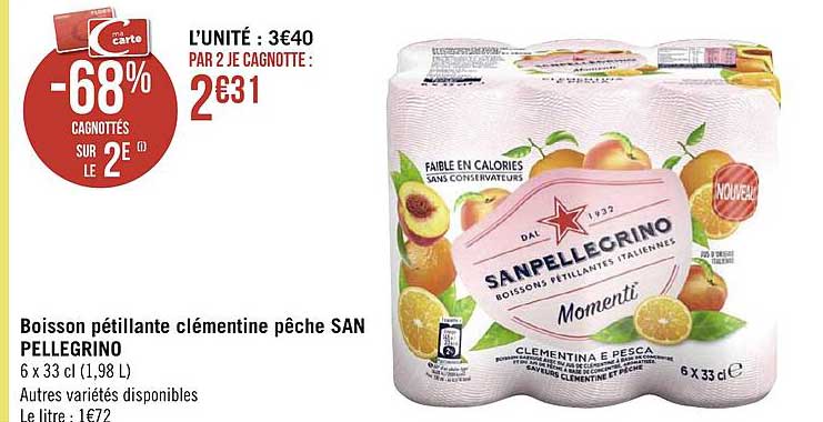 boisson pétillante clémentine pêche san pellegrino