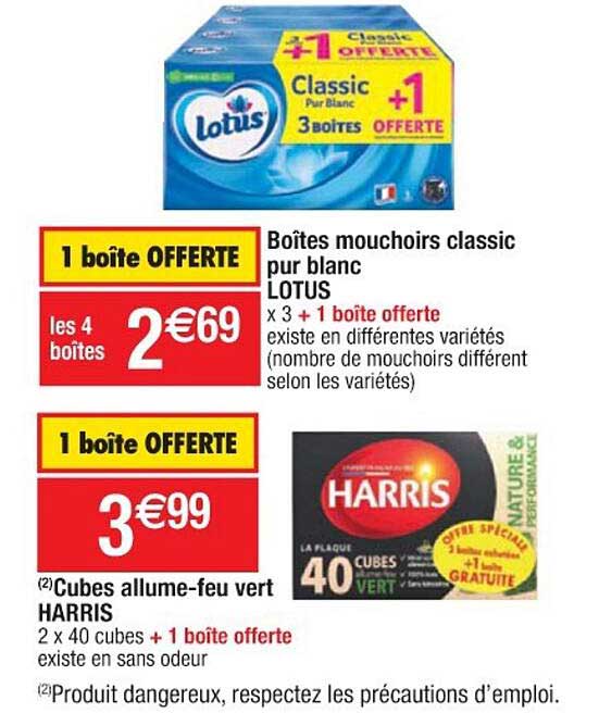 boîtes mouchoirs classic pur blanc lotus, cubes allume-feu vert harris