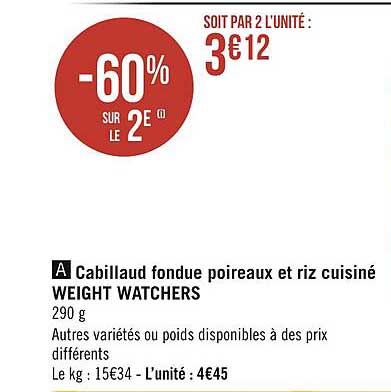 cabillaud fondue poireaux et riz cuisiné weight watchers