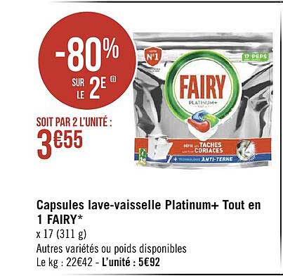 capsules lave-vaisselle platinum+ tout en 1 fairy