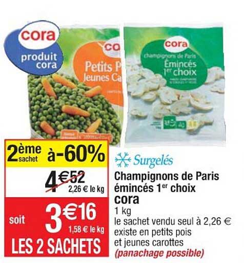 champignons de paris émincés 1er choix cora