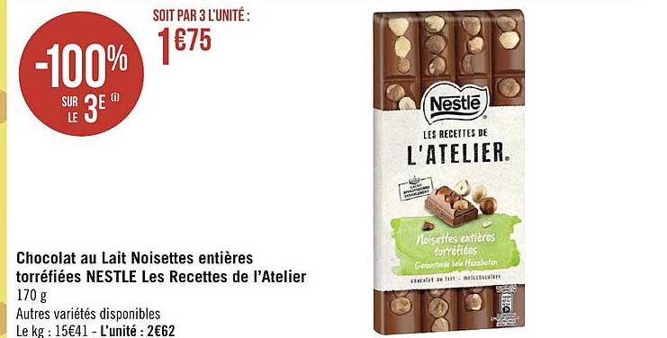 chocolat au lait noisettes entières torréfiées nestlé les recettes de l'atelier