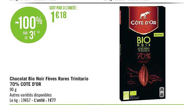 chocolat bio noir fèves rares trinitario 70% côte d'or