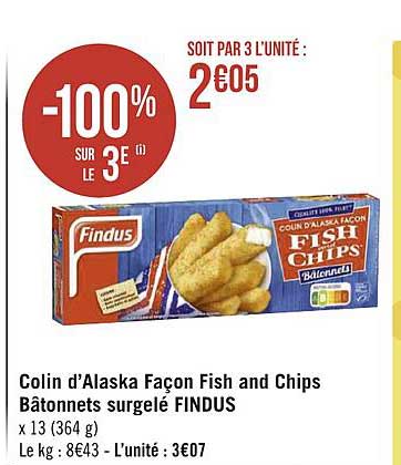 colin d'alaska façon fish and chips bâtonnets surgelé findus