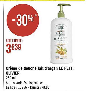 crème de douche lait d'argan le petit olivier
