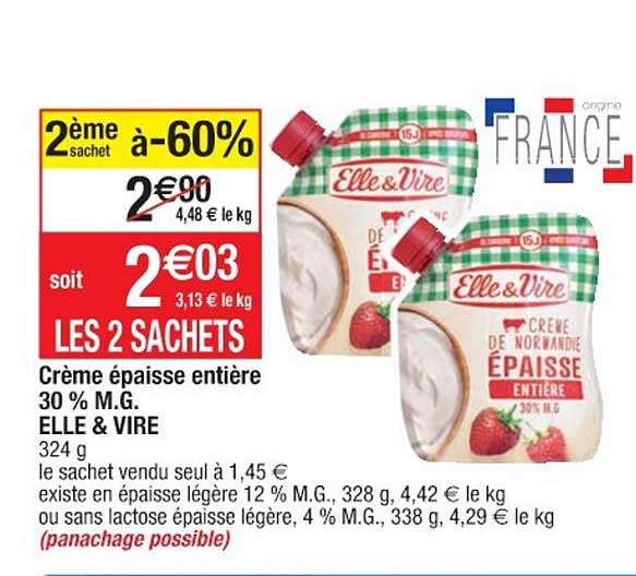 Crème épaisse Entière 30% M.g. Elle & Vire