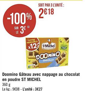 doomino gâteau avec nappage au chocolat en poudre st michel