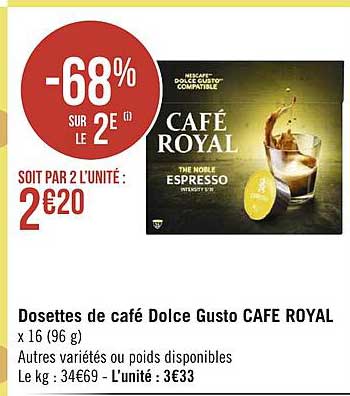 Dosettes De Café Dolce Gusto Café Royal