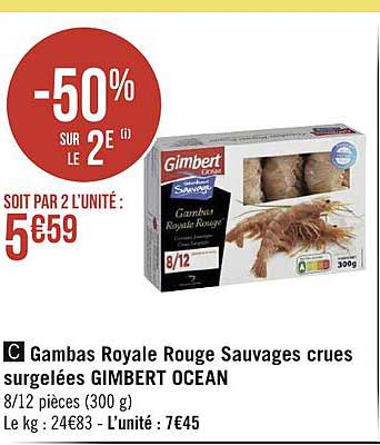 gambas royale rouge sauvages crues surgelées gimbert ocean