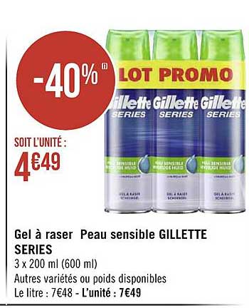 gel à raser peau sensible gillette séries