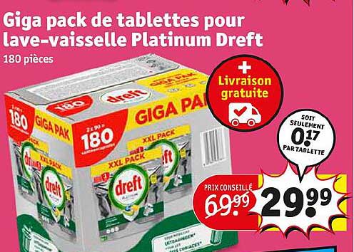 giga pack de tablettes pour lave-vaisselle platinum dreft