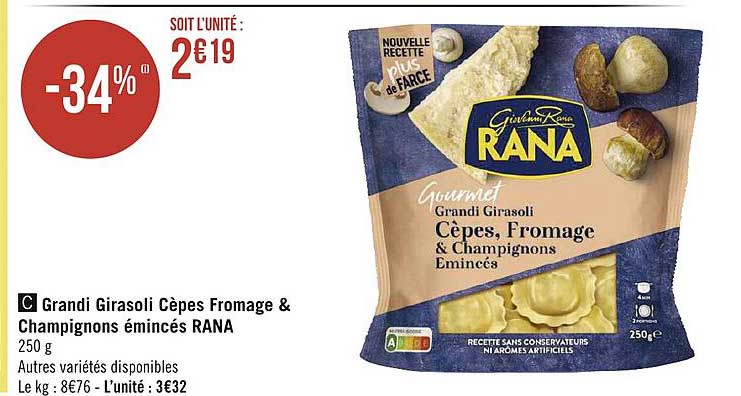 grandi girasoli cèpes fromage & champignons émincés rana