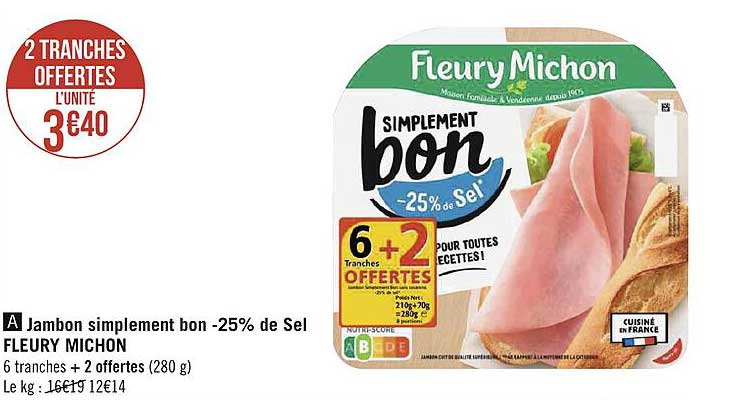 jambon simplement bon -25% de sel fleury michon