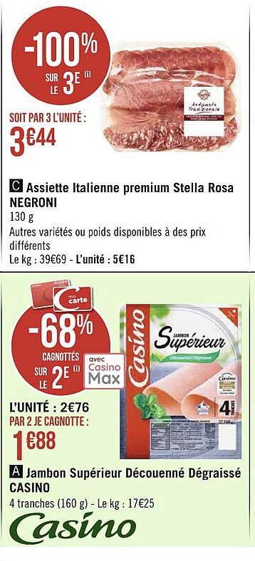 Jambon Supérieur Découenné Dégraissé Casino, Assiette Italienne Premium Stella Rosa Negroni