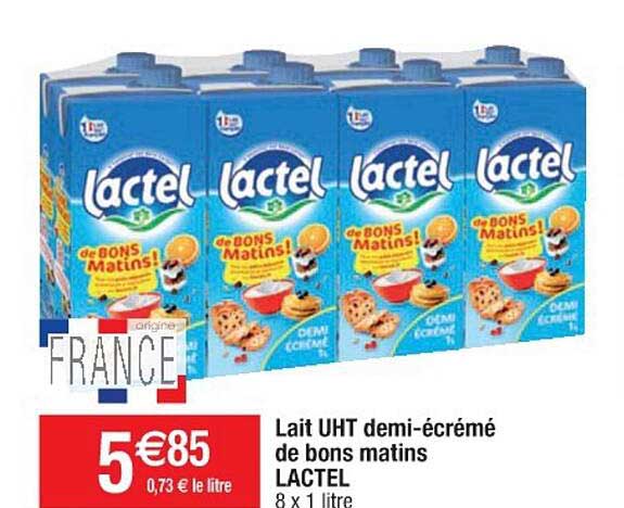 lait uht demi-écrémé de bons matins lactel