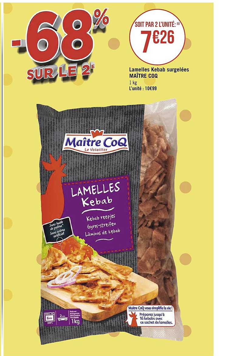lamelles kebab surgelées maître coq