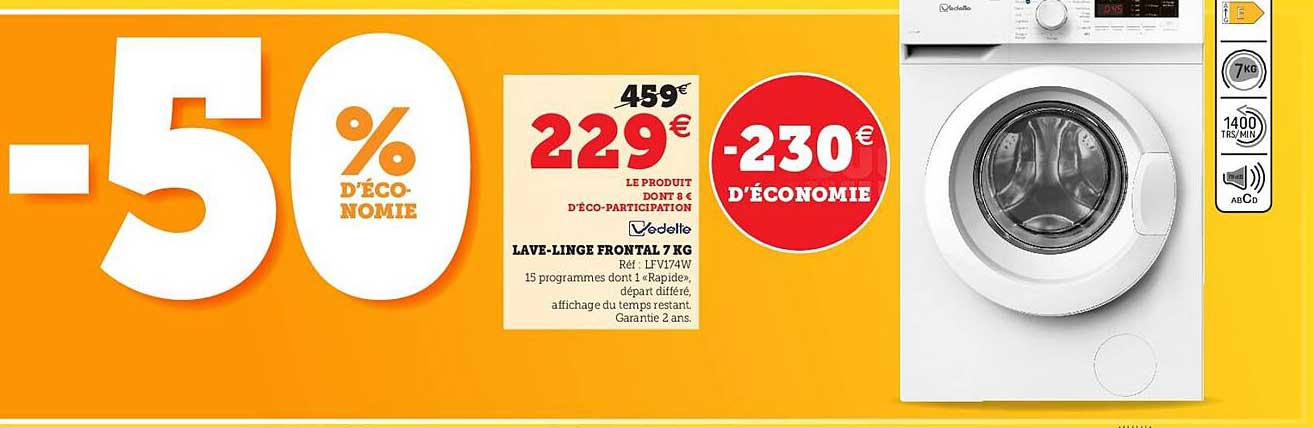 Lave-linge Frontal 7 Kg Vedette