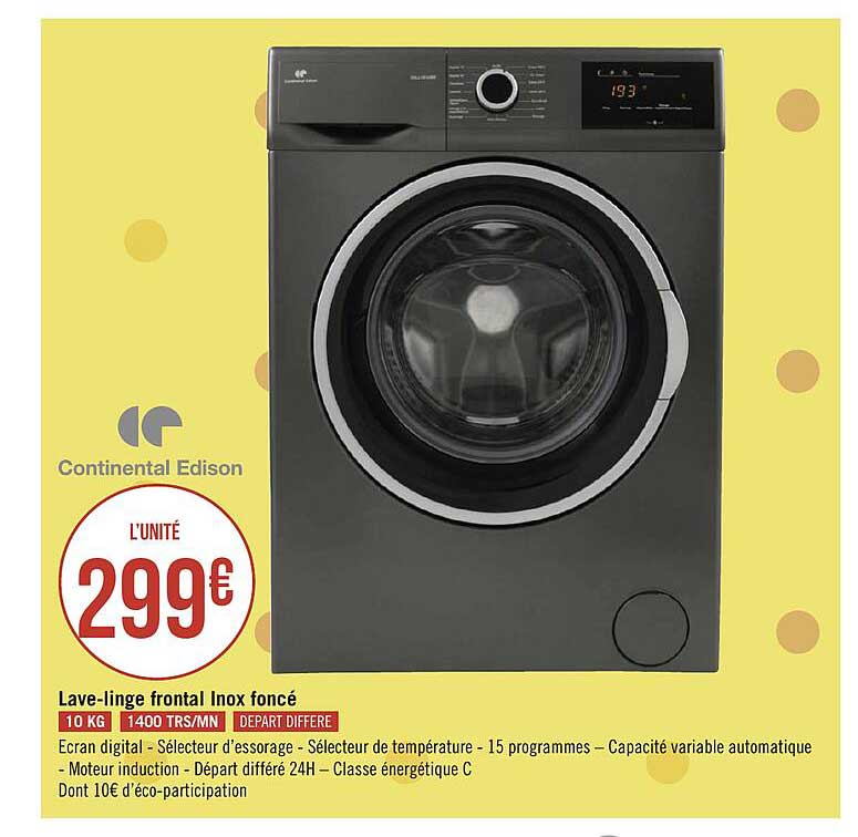 lave-linge frontal inox foncé continental edison
