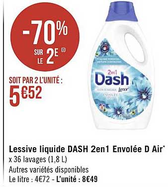 lessive liquide dash 2 en 1 envolée d'air