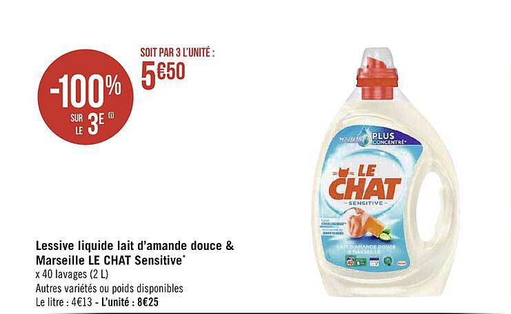 lessive liquide lait d'amande douce & marseille le chat sensitive