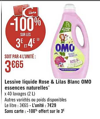 lessive liquide rose & lilas blanc omo essences naturelles